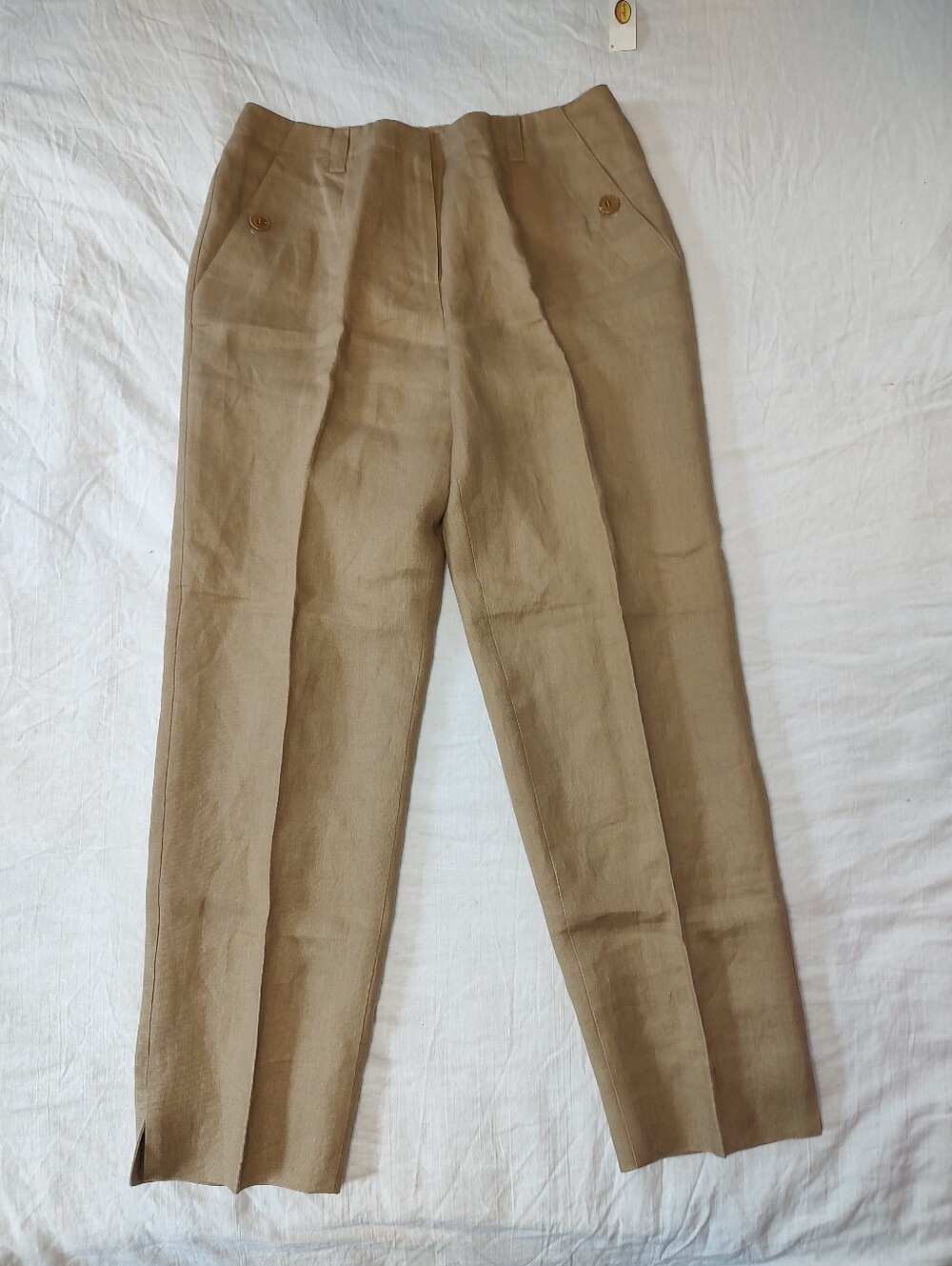 Women Talbot's s Classic Tan Linen Dress Pants 10 NWT